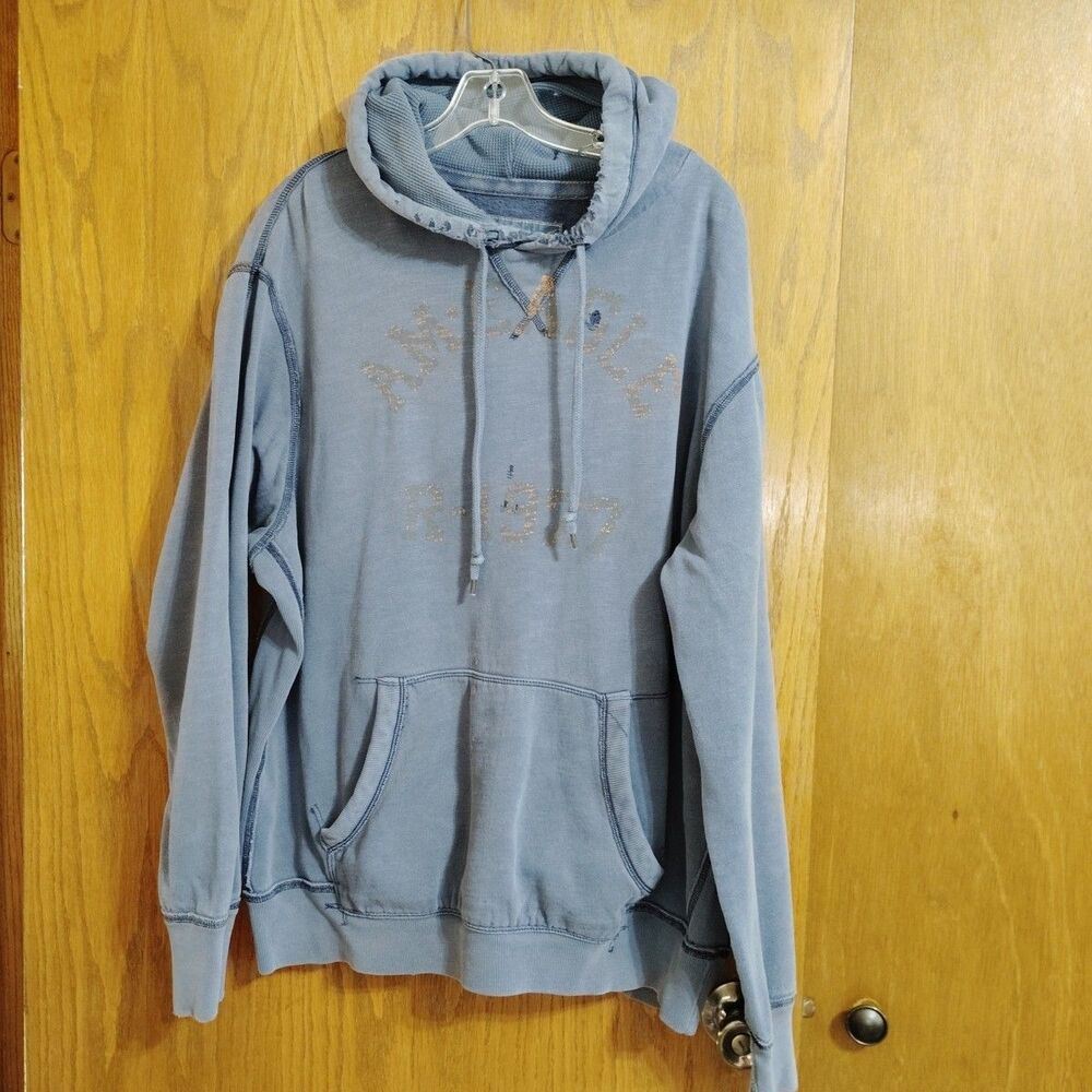 American Eagle Mens XXL Hoodie Blue Sweatshirt Distressed Grunge Long Sleeve